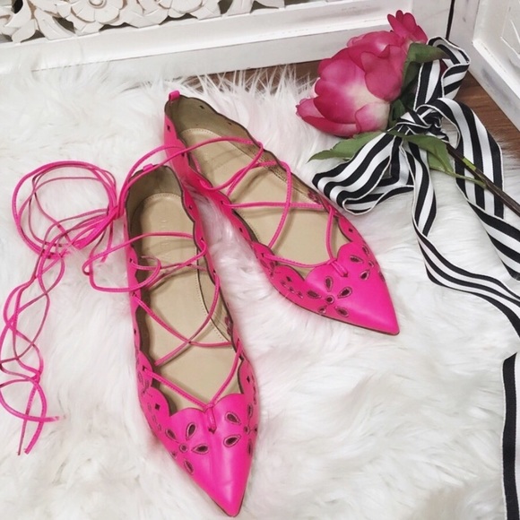 J. Crew Shoes - J. Crew Leather Eyelet Lace-Up Flats Pink